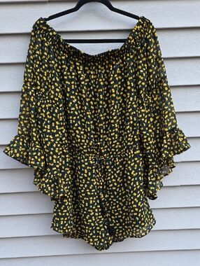 indulge Black Peasant Tunic with Yellow Floral Print